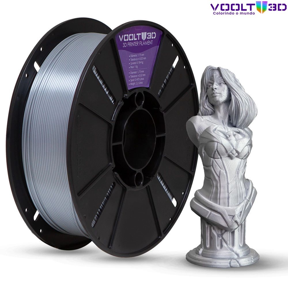 Filamento PLA Alumínio V-Silk High Speed Premium - 1Kg
