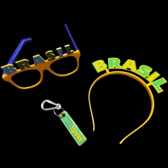 Kit Torcedor Brasileiro 3D (Óculos, Tiara + apito)