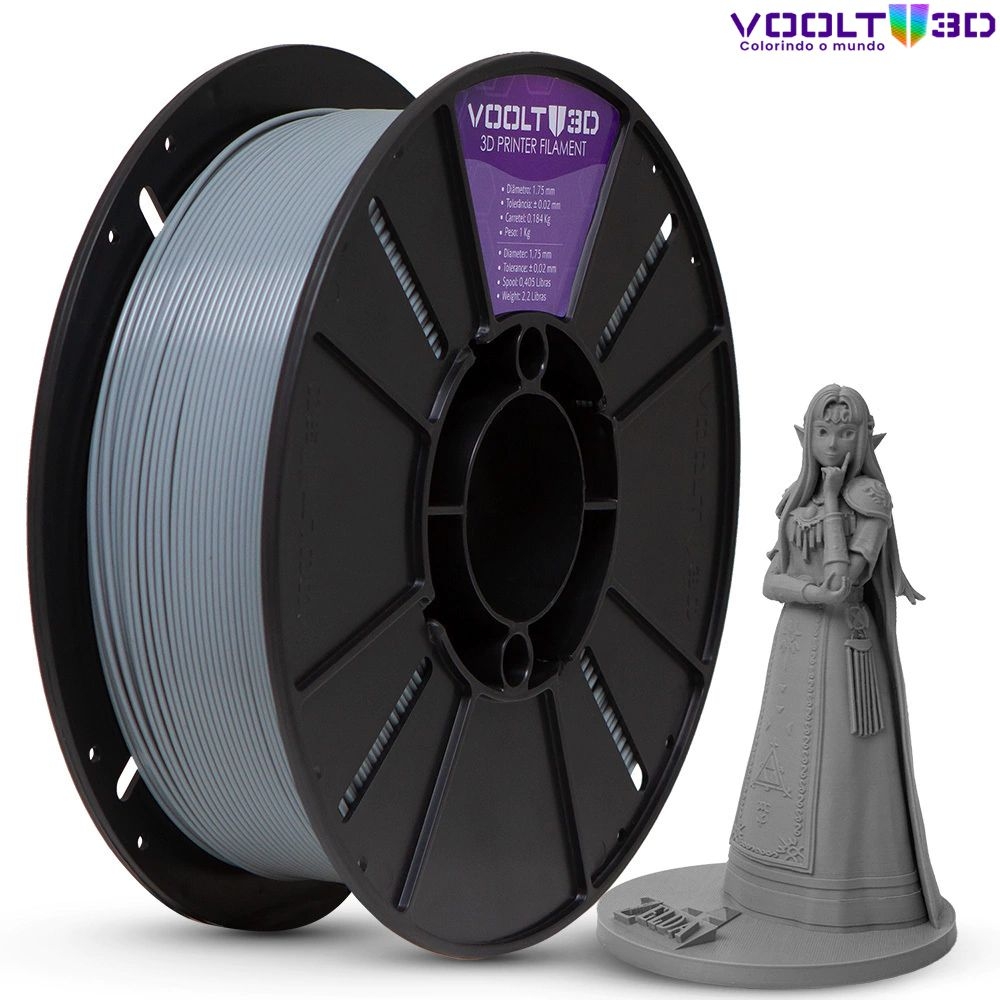 Filamento Voolt 3D - PLA Cinza Claro Velvet High Speed Premium - 1Kg