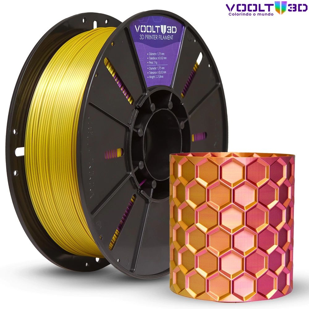Filamento PLA Duo Color Ametista e Dourado V-Silk High Speed Premium - 1Kg
